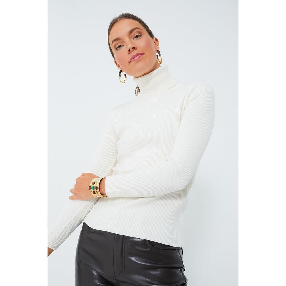 POMANDER PLACE Winter White Arlo Ribbed Turtleneck Size L NWT